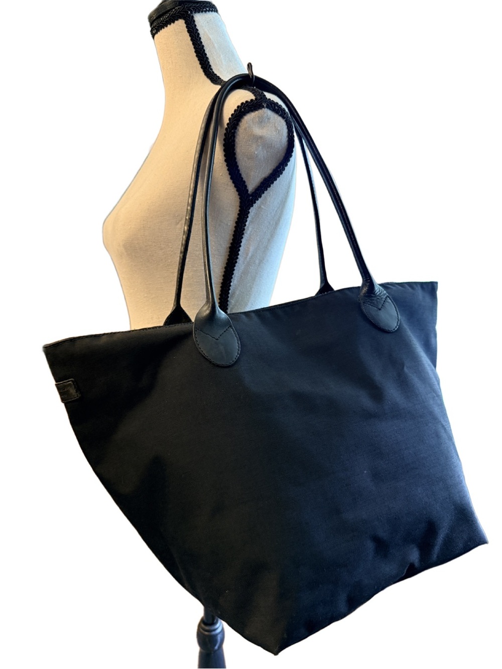 Herve Chapelier Classic Black Tote Bag with Leather Handles